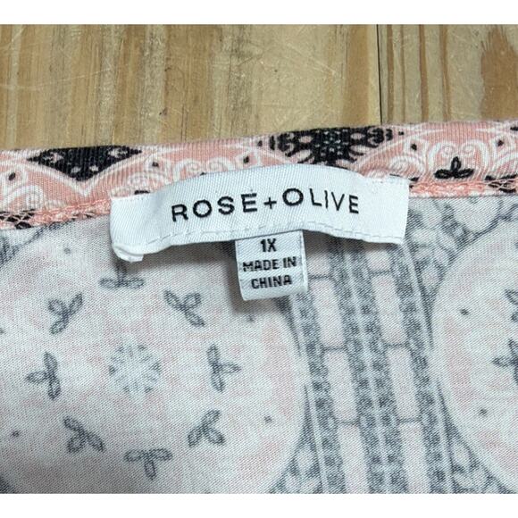 Rose + Olive Scoop Neck Top Womens 1X Pink Floral Bell Sleeve Knit Cottagecore - Picture 6 of 7